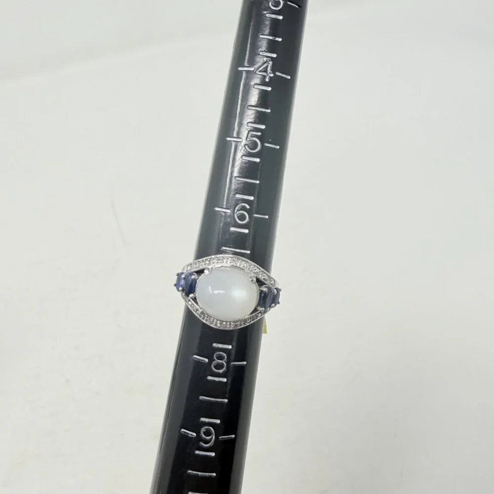 Shop‎ LC Sri Lankan Silver Moonstone/Blue Sapphire/Diamond Size 7 Ring 5361
